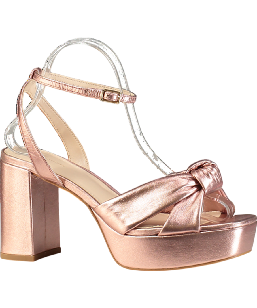 Anthropologie Metallic Rose Gold Knot Platform Heeled Sandals UK 5 EU 38 👠
