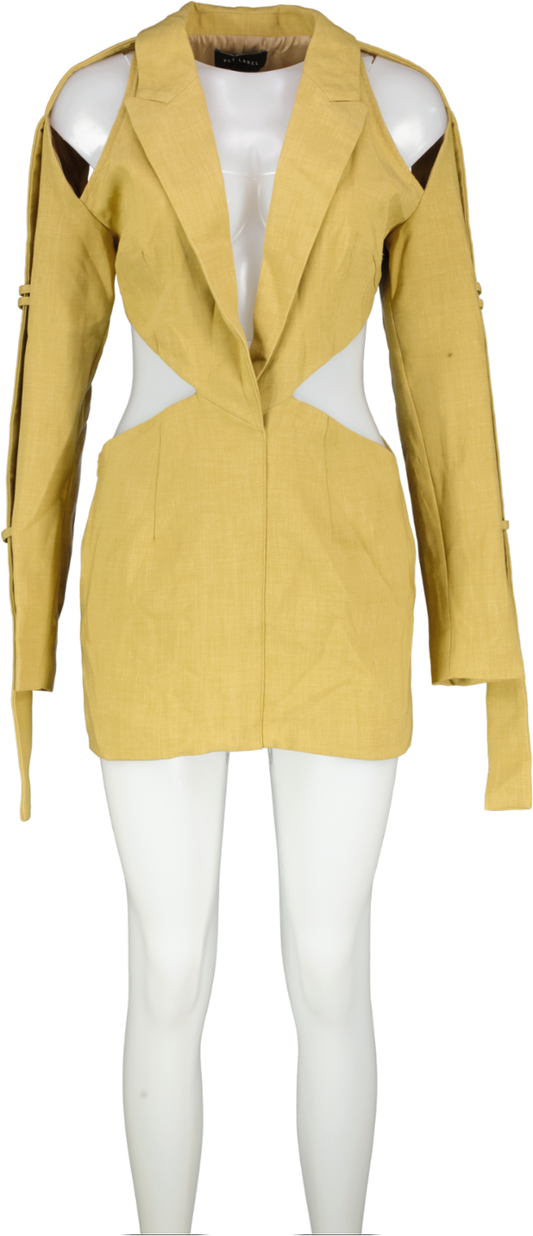 PrettyLittleThing Yellow Mustard Strap Sleeve Detail Cut Out Blazer Dress UK 8