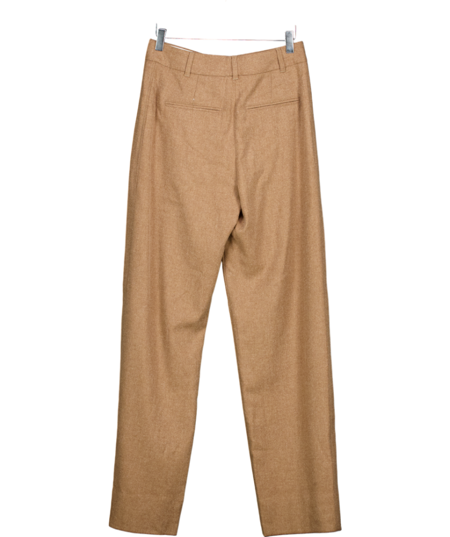ME + EM Brown Wool Blend Pleat Front Straight Trousers UK 6