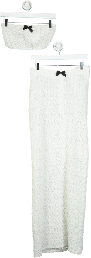 HALDEN White Floral Embossed Crop Top and Skirt Set UK XS