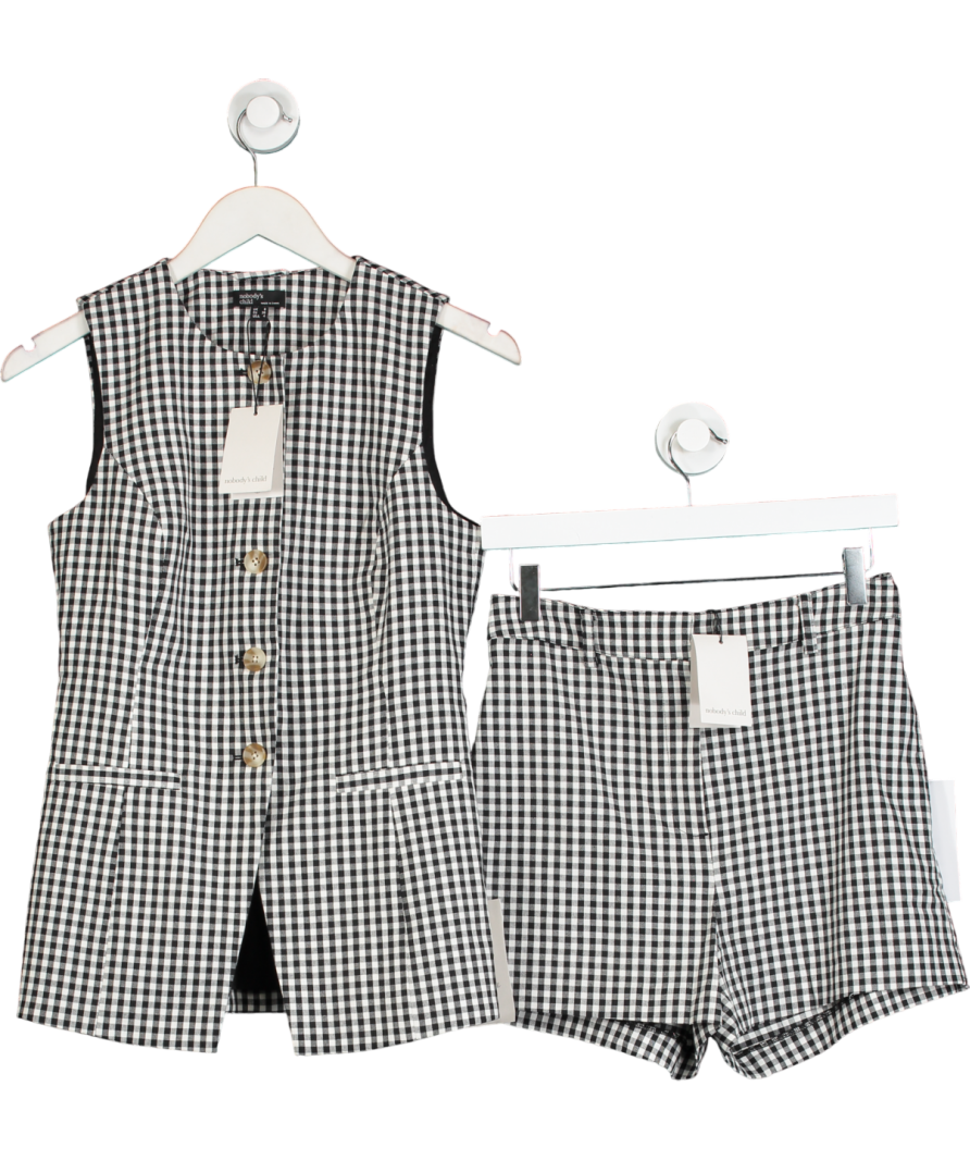 Nobody's Child Black / White 2-piece Gingham Tailored Longline Waistcoat And Shorts Suit UK 8