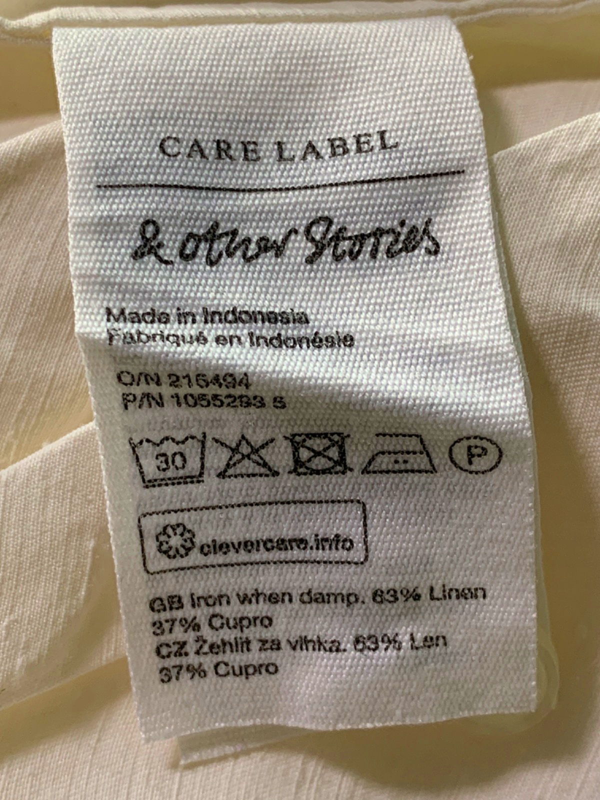 & Other Stories Ivory Smocked Waist Blouse EUR 40 UK 12