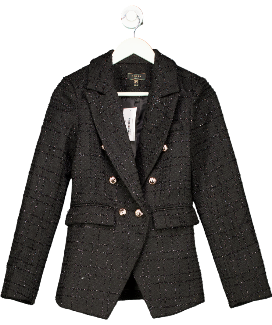 lipsy london Black Metallic Thread Double Breasted Blazer UK 6