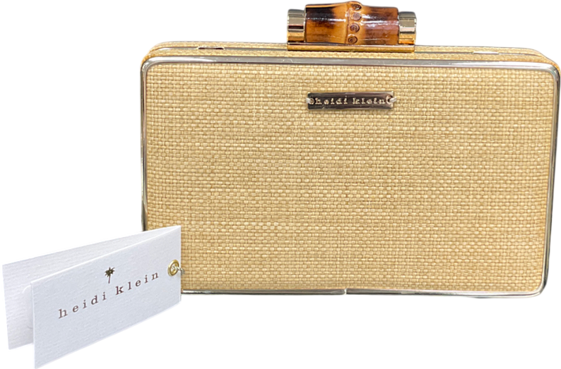 Heidi Klein Cream Sb Bamboo Hardbox Clutch with gold chain strap