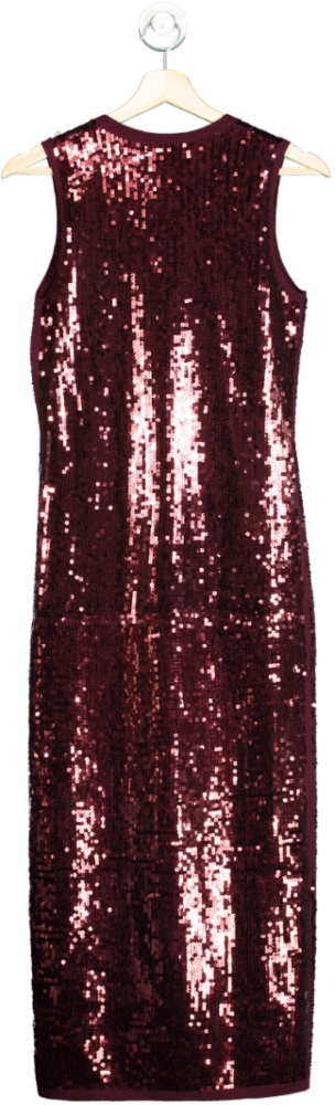 River Island Dark Red Sequin Bodycon Midi Dress UK 10