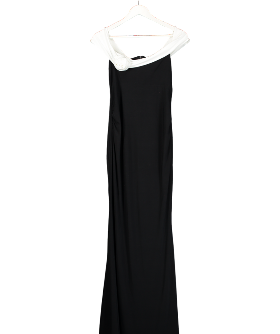 Club L Black In Bloom Bardot Maxi Dress With Flower UK 10