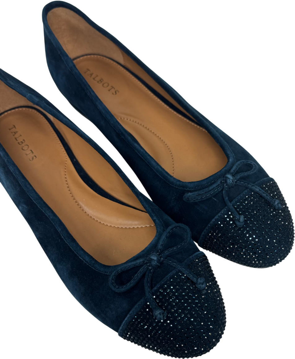Talbots Blue Madison Rhinestone Suede Ballet Flats UK 9 EU 42 👠