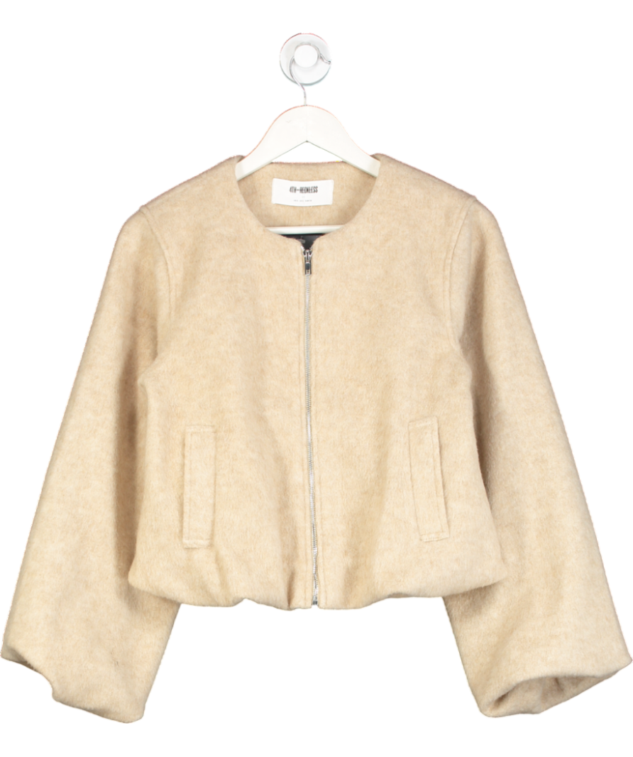 4th & Reckless Beige Wool Bomber Jacket- Sammy UK 8