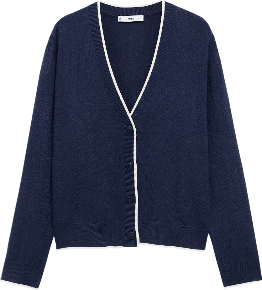 MANGO Blue Cardigan With Contrasting Trims UK S