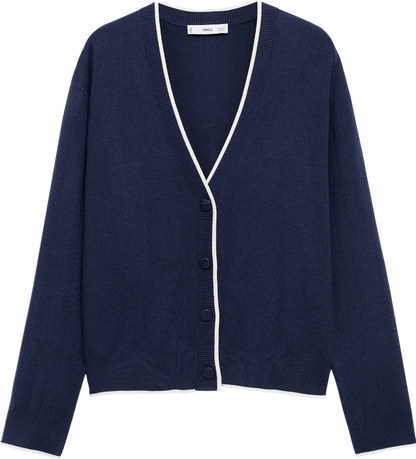 MANGO Blue Cardigan With Contrasting Trims UK S