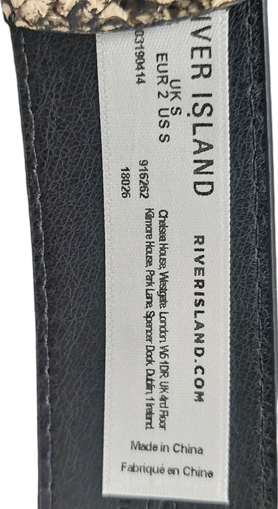 River Island Beige Snake Effect Buckle Belt UK S