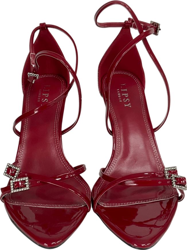 lipsy london Red High Heel Patent Embellished Buckle Multi Strap Party Sandals UK 7 EU 40 👠