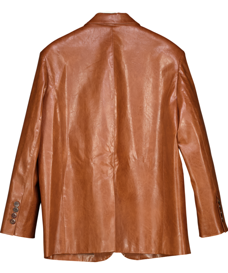 Fabrique X Sinha-Stanic Brown Stonham Oversize Blazer In Eco Wax Leather UK S/M