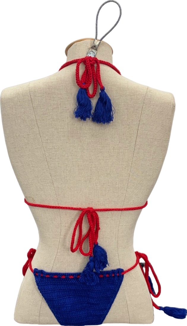 Wolfe Bay Red and Blue Crochet Bikini Set One Size