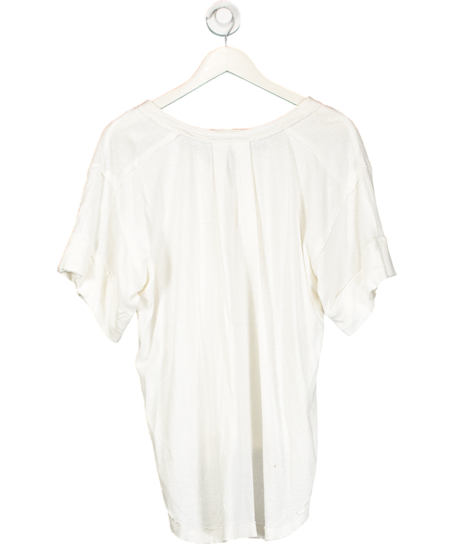 Free People White Linen Blend Button Up T-shirt UK S
