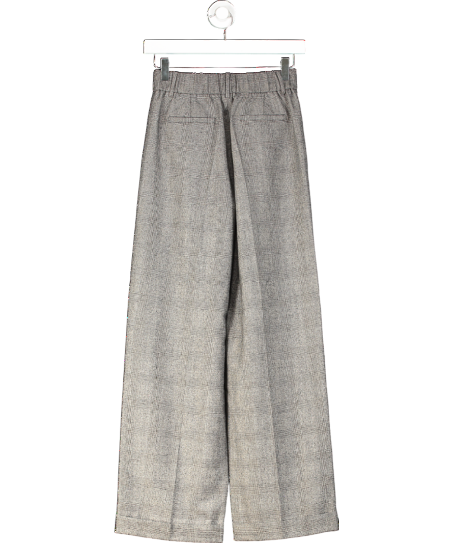 lilysilk Grey Wide Leg Wool-flannel Suit Trousers - Glen Check UK 6