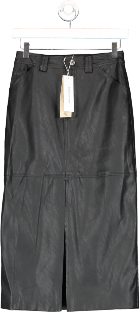 FOREVER NEW Black Tiana Pu Midi Skirt UK 6