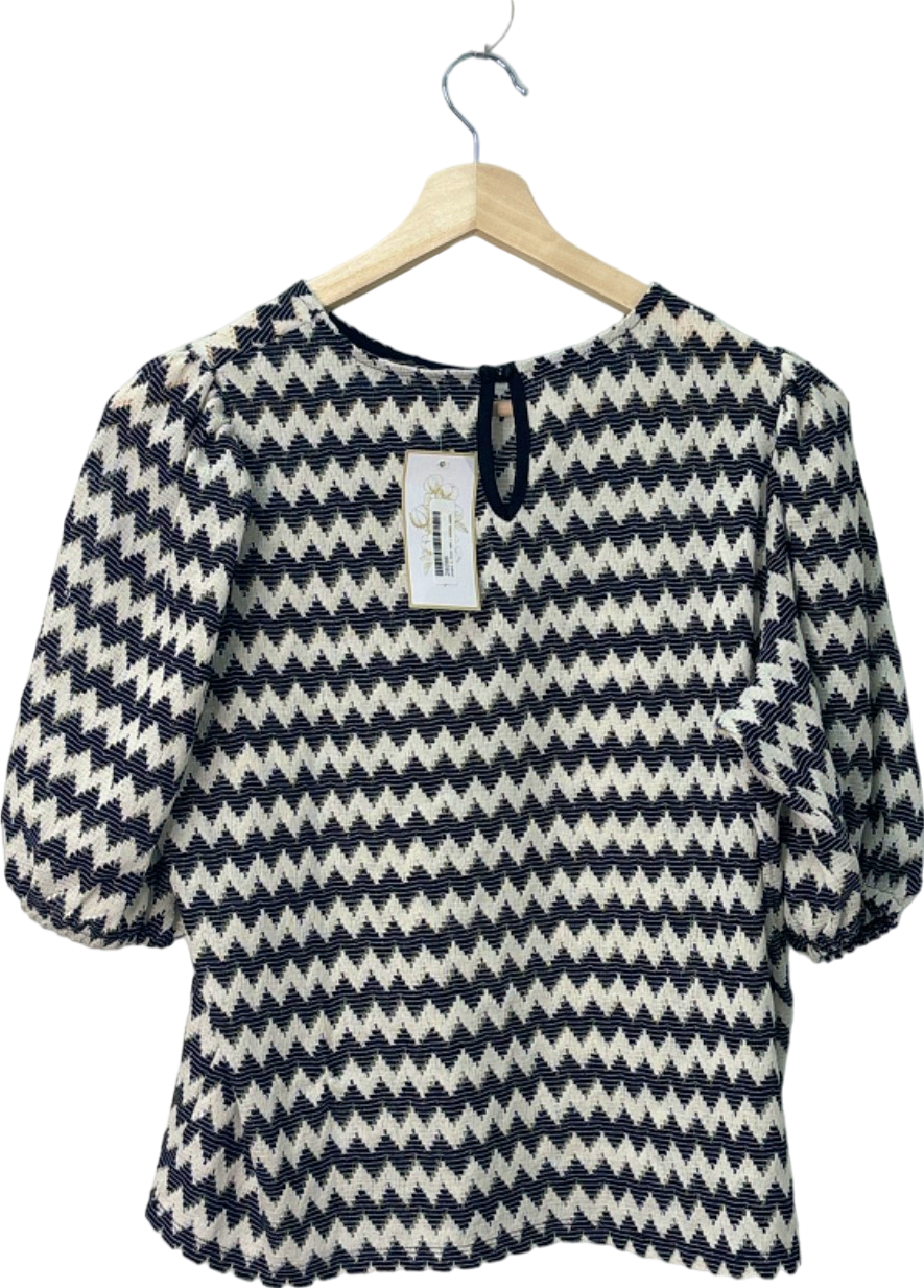 V By Very Black/White Zigzag Patterned Top UK 18