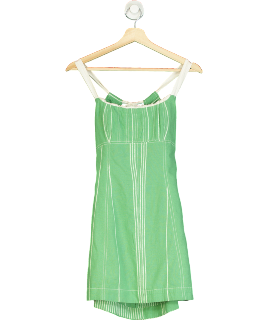 Free People Green Striped Tie-back Mini Dress UK S