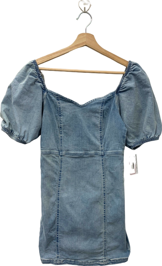 River Island Blue Puff-Sleeve Denim Mini Dress UK 8