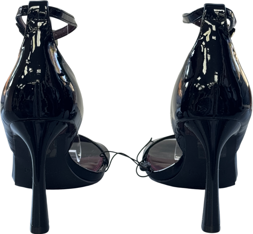 River Island Black Wide Fit Patent Banana Heeled Sandals UK 4 EU 37 👠