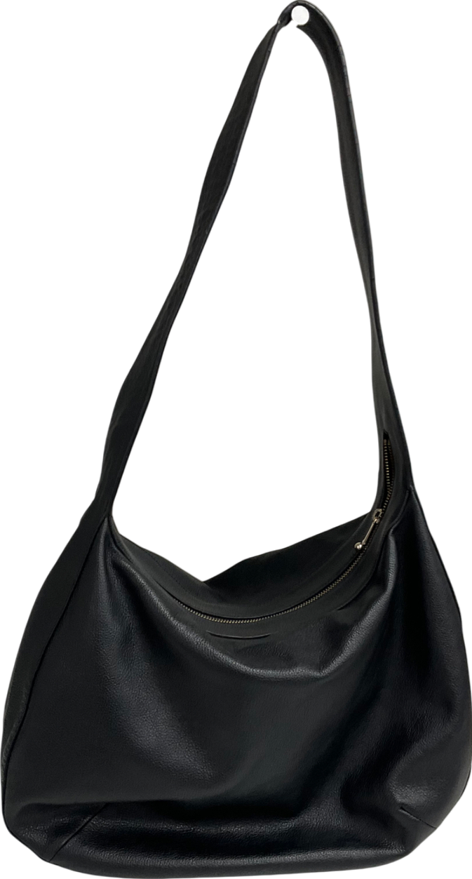 cos Black Curved Leather Shoulder Bag One Size
