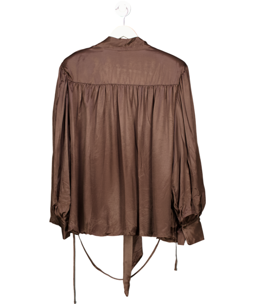 ASOS Brown Satinn Neck Tie Blouse UK 16