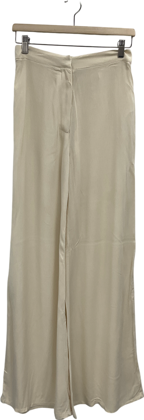 Misspap Cream Crinkle Linen Look Wide Leg Trousers UK 6