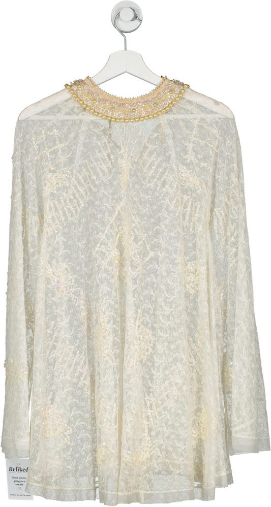 Shining Rich Fairies Cream Sheer Lace Embroidered Dress UK S/M