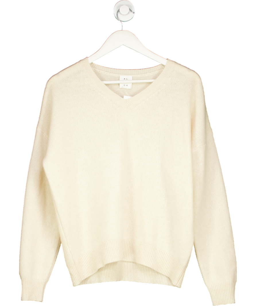 almada label Cream 100% Organic Cashmere Zaya V-neck Sweater UK S