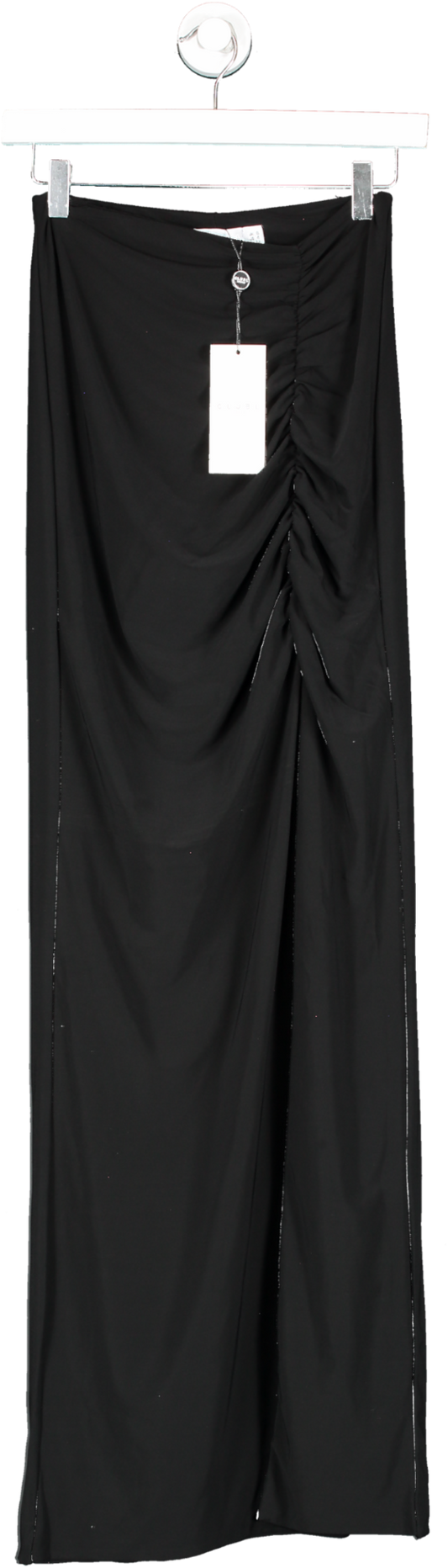 Club L Black High Waist Ruched Detail Maxi Skirt UK 8