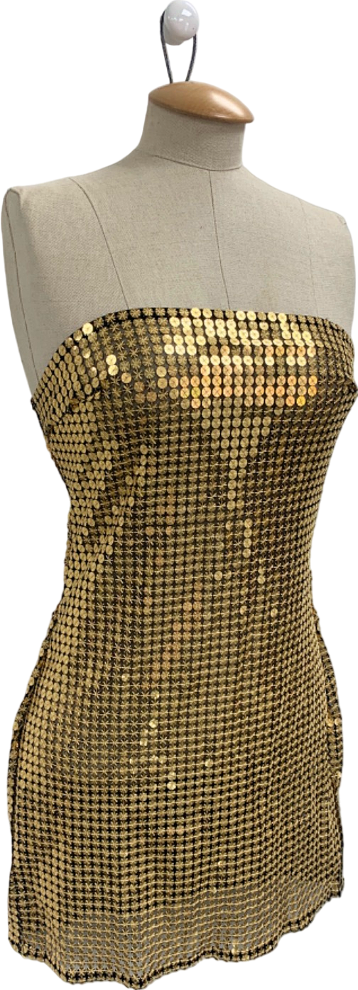 PrettyLittleThing Gold Sequin Bandeau Bodycon Dress UK 8