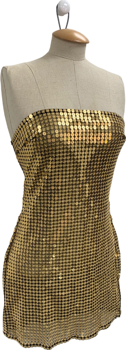 PrettyLittleThing Gold Sequin Bandeau Bodycon Dress UK 8