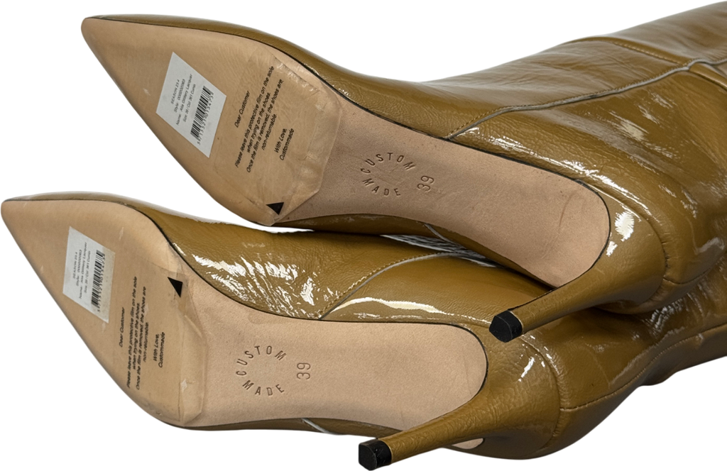 Custommade Beige Patent Leather Kitten Heel Knee Length Boots UK 6 EU 39 👠