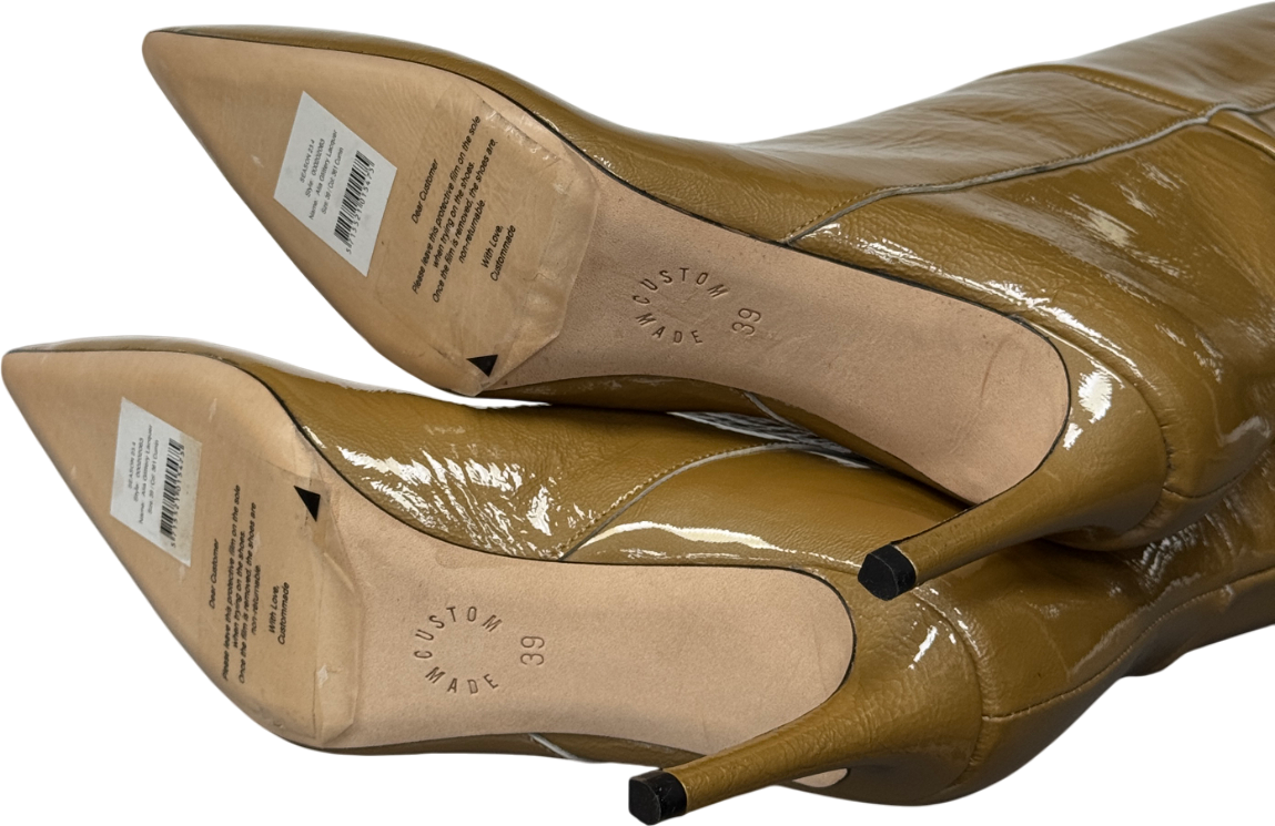 Custommade Beige Patent Leather Kitten Heel Knee Length Boots UK 6 EU 39 👠