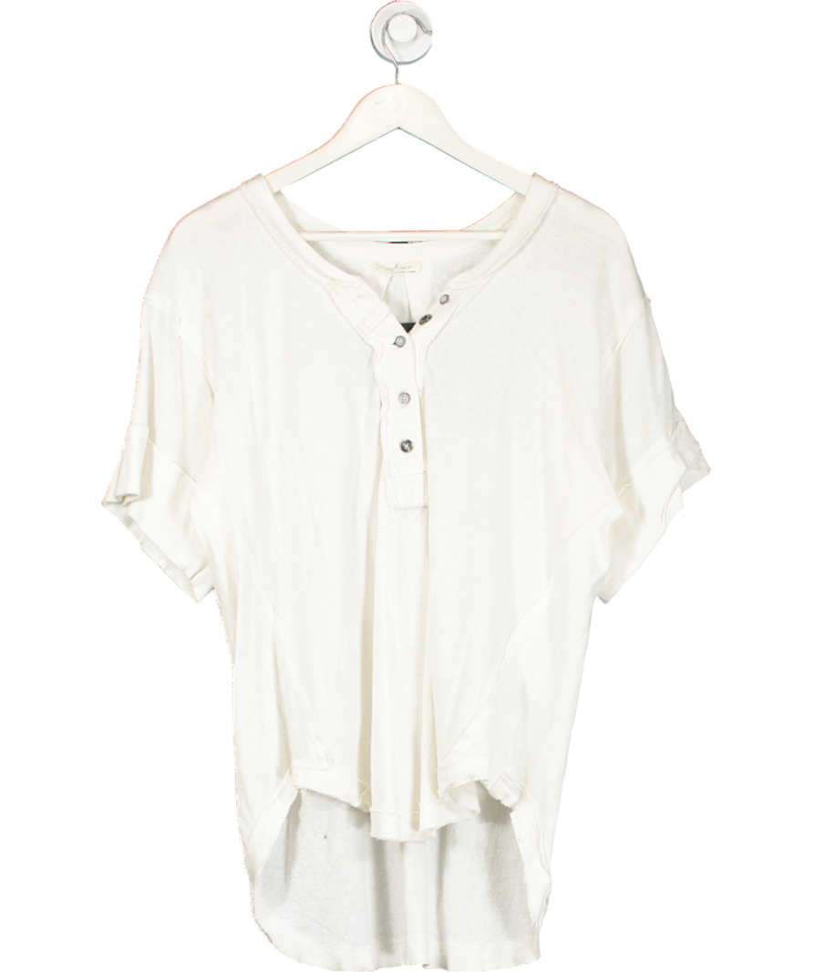 Free People White Linen Blend Button Up T-shirt UK S