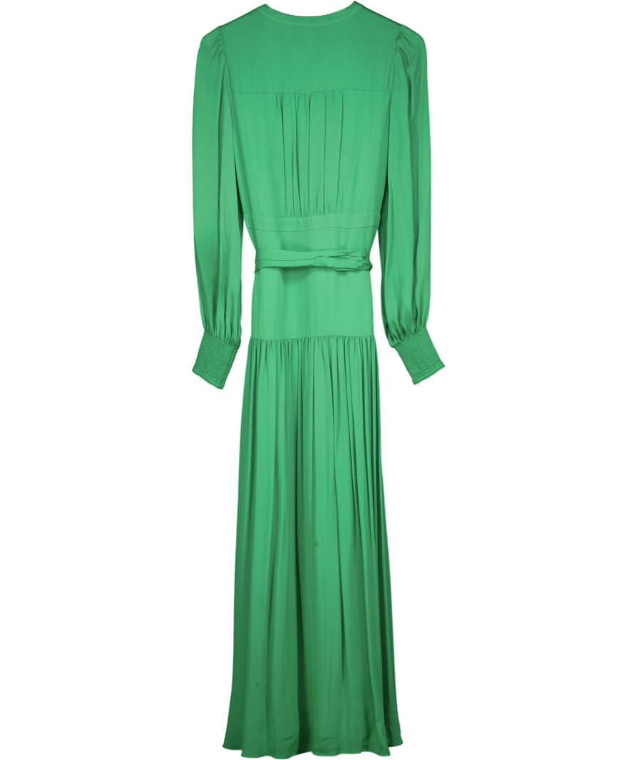 ME + EM Green Silk Statement V-neck Maxi Dress UK 10