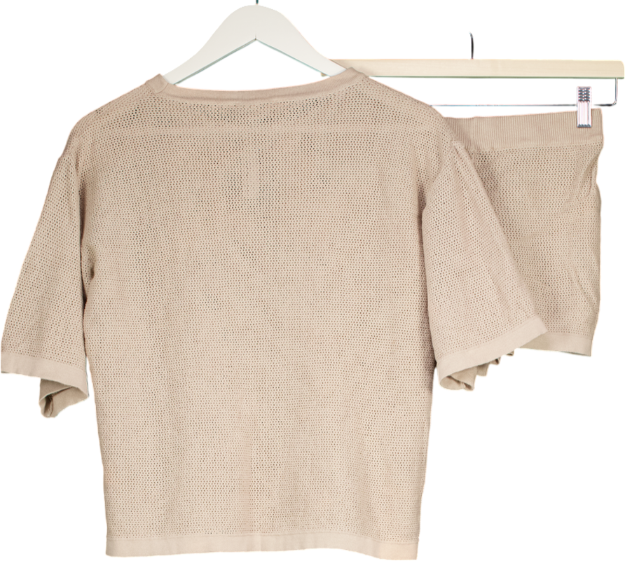 White Fox Beige Crochet Knitted T-shirt Top And Short UK S