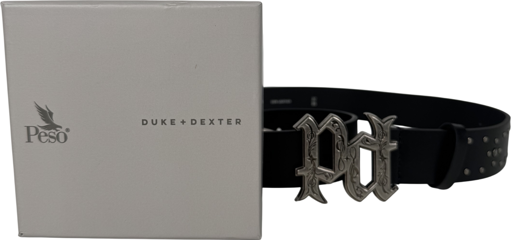 Duke + Dexter Black Peso Studded Belt UK S/M
