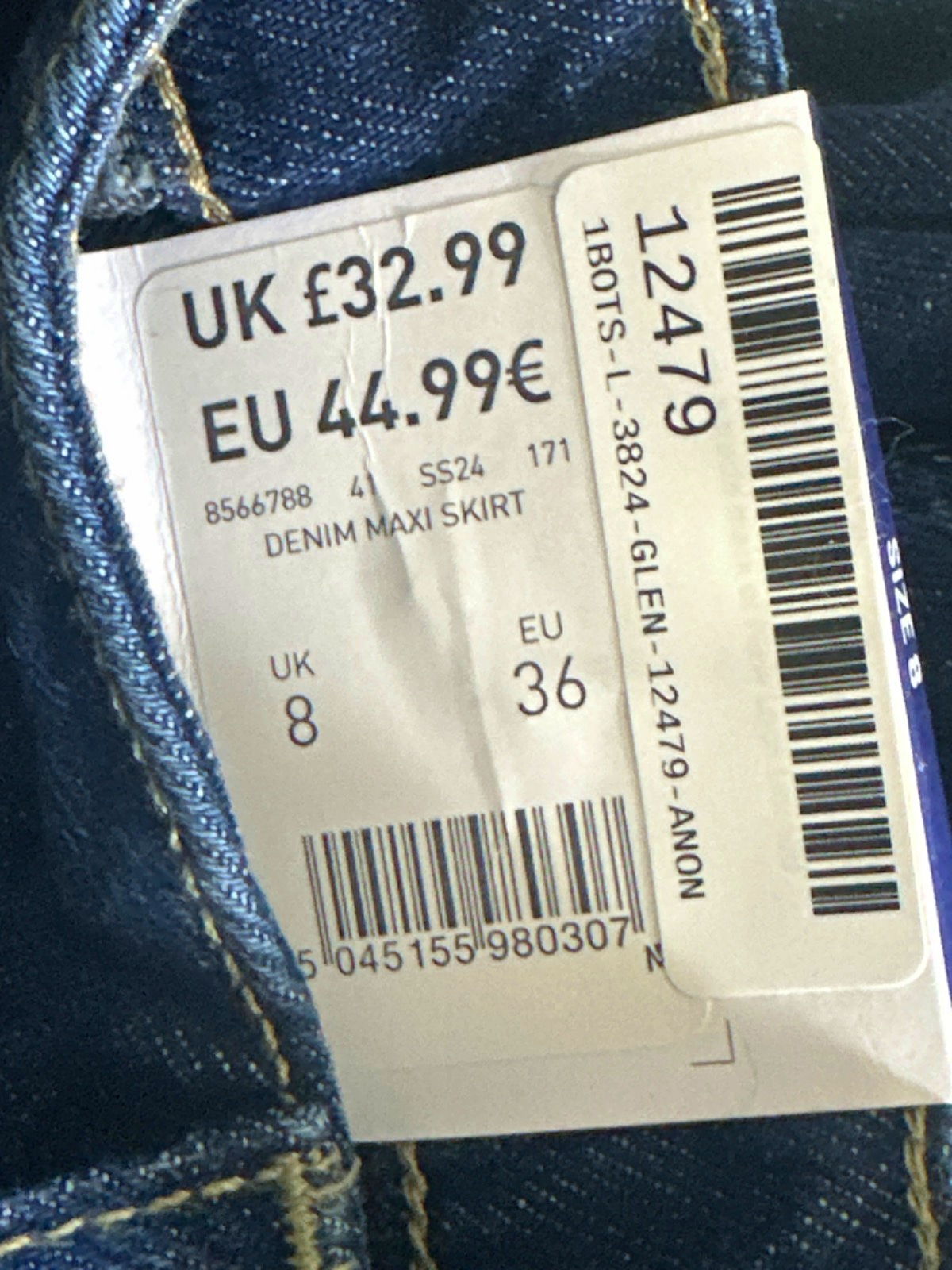 New Look Blue Denim Maxi Skirt UK 8