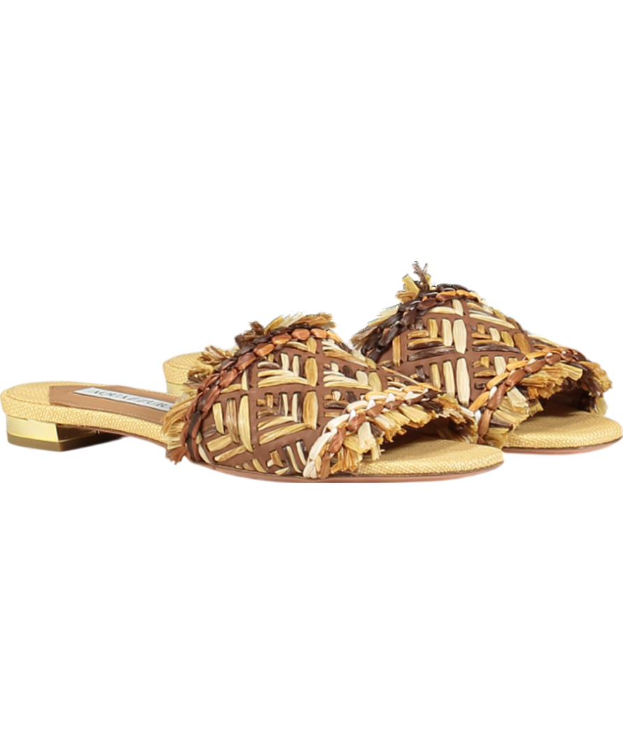 Aquazzura Brown Woven Raffia Sandal UK 3 EU 36 👠