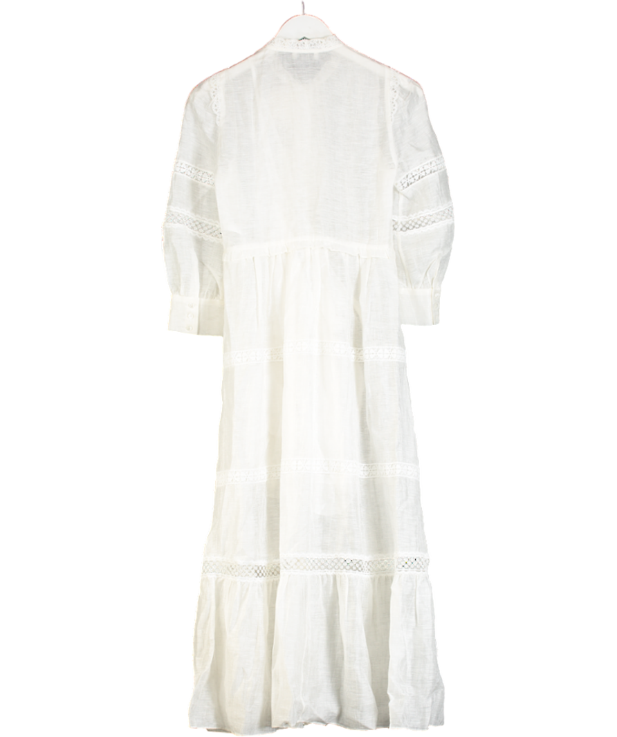 Sandro Cream Ecru Lace Inset Lined Midi Dress UK 6