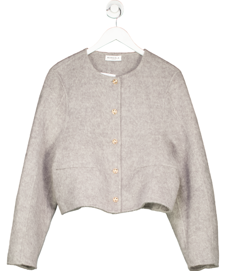 Marcela London Grey 100% Wool Jacket With Gold Buttons One Size