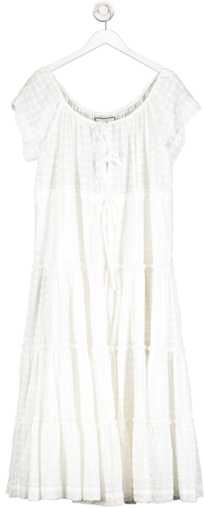 Innika Choo White Milk Broderie  Peasant Maxi Dress One Size