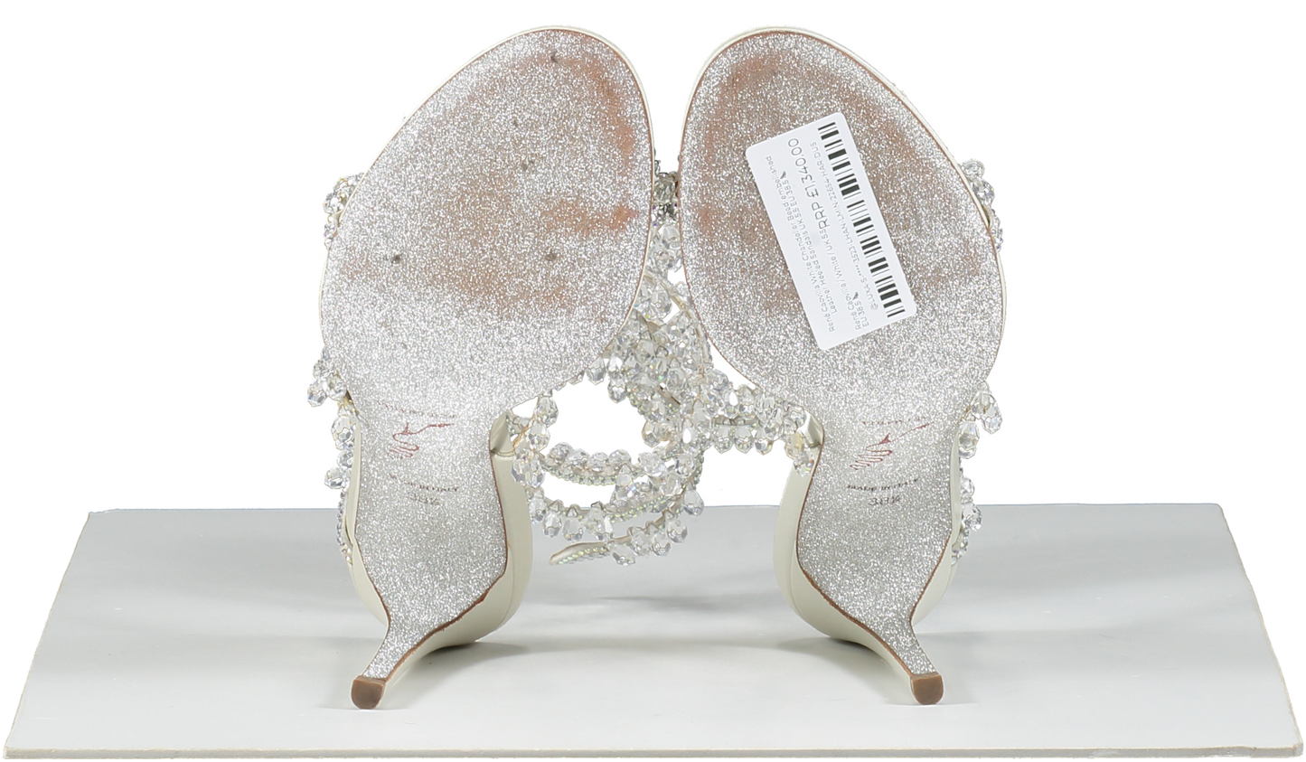 René Caovilla White Chandelier Bead-embellished Leather Heeled Sandals UK 5.5 EU 38.5 👠
