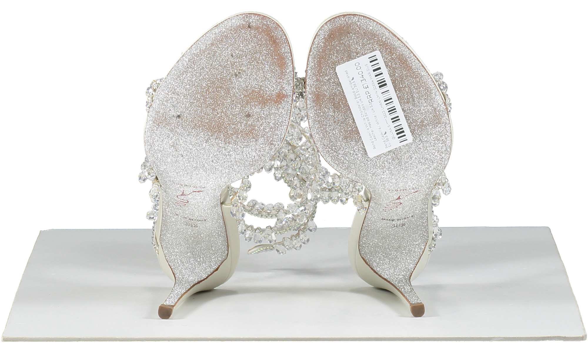 René Caovilla White Chandelier Bead-embellished Leather Heeled Sandals UK 5.5 EU 38.5 👠