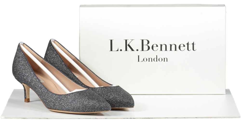 LK Bennett Grey Glitter Kitten Heel Court Shoes BNIB UK 4 EU 37 👠