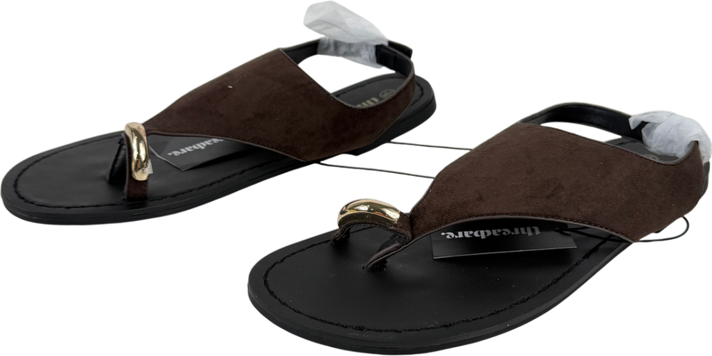 Threadbare T-strap Toe Loop Sandals In Chocolate Brown UK 5 EU 38