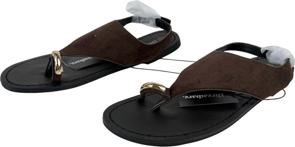 Threadbare T-strap Toe Loop Sandals In Chocolate Brown UK 5 EU 38