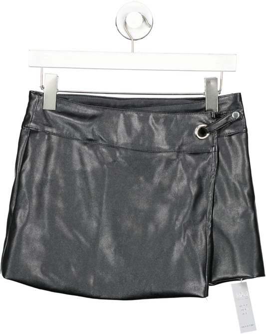 Motelrocks Black Jacquie Rolo Mini Skirt In Pu UK XS